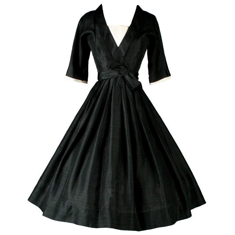 1950's Suzy Perette Black Silk Full Skirt Party Dress