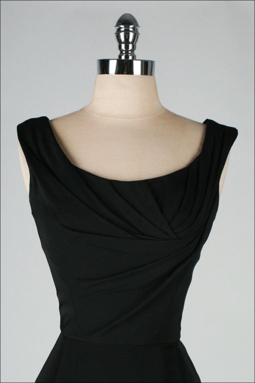 Vintage 1950's Ceil Chapman Black Ruche Jersey Bombshell Dress In Excellent Condition In Hudson on the Saint Croix, WI