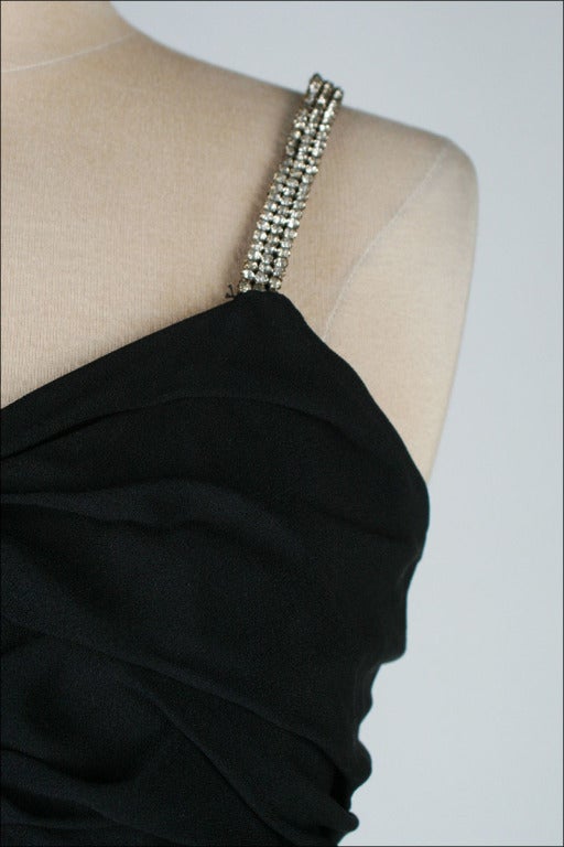 Vintage 1930's Black Rhinestone Rayon Crepe Bias Cut Gown 1