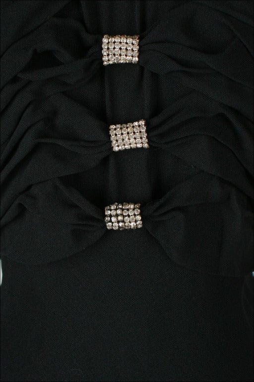 Vintage 1930's Black Rhinestone Rayon Crepe Bias Cut Gown 2