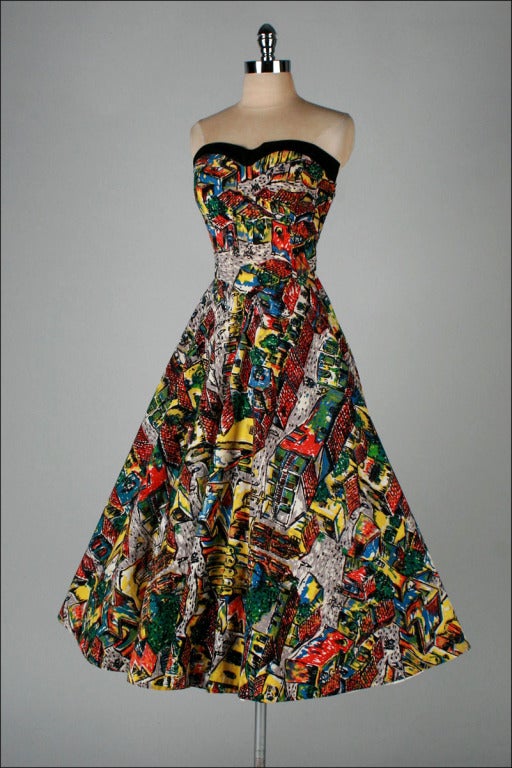 Vintage 1950's Maya Designs Ethnic Print Cotton Dress 3