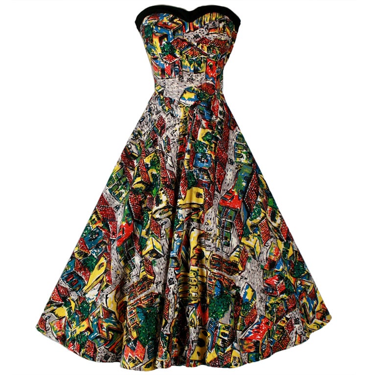 Vintage 1950's Maya Designs Ethnic Print Cotton Dress