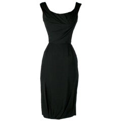 Vintage 1950's Ceil Chapman Black Ruche Jersey Bombshell Dress