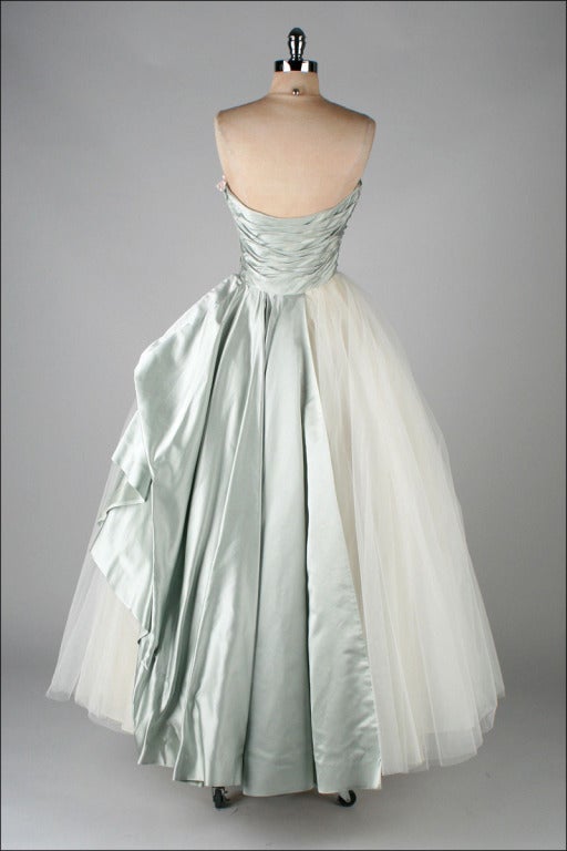 Vintage 1950's Ceil Chapman Silk Satin Millinery Trim Dress 4