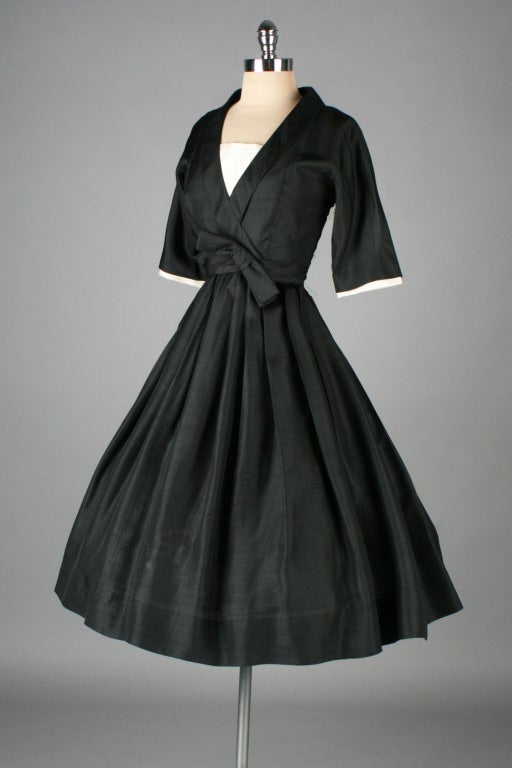 1950's Suzy Perette Black Silk Full Skirt Party Dress 4