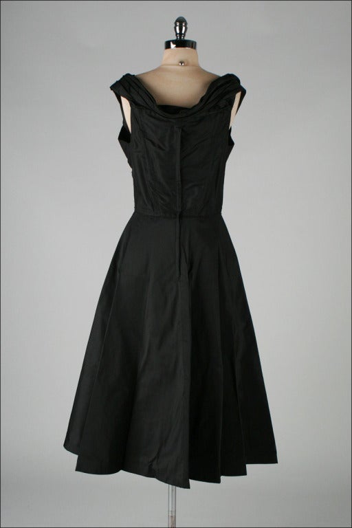 Vintage 1950's Miss Kane Black Taffeta Cocktail Dress 4