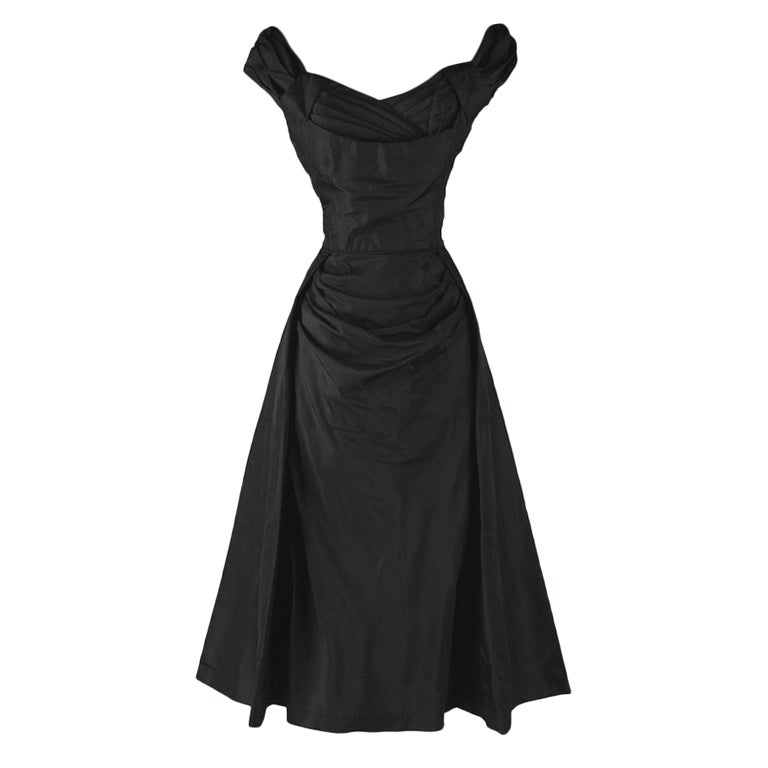 Vintage 1950's Miss Kane Black Taffeta Cocktail Dress