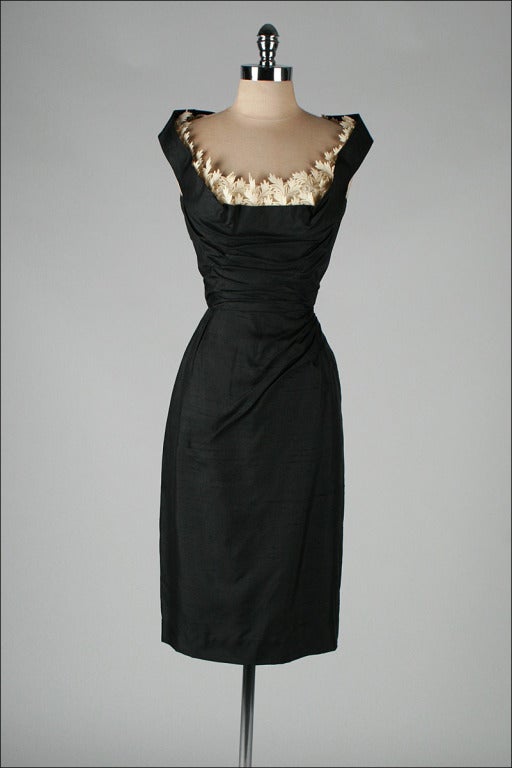 Vintage 1950's Black Silk Shelf Bust Deadstock Wiggle Dress at 1stDibs ...