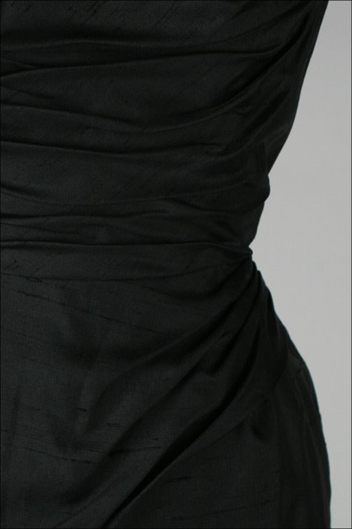 Women's Vintage 1950's Black Silk Shelf Bust Deadstock Wiggle Dress