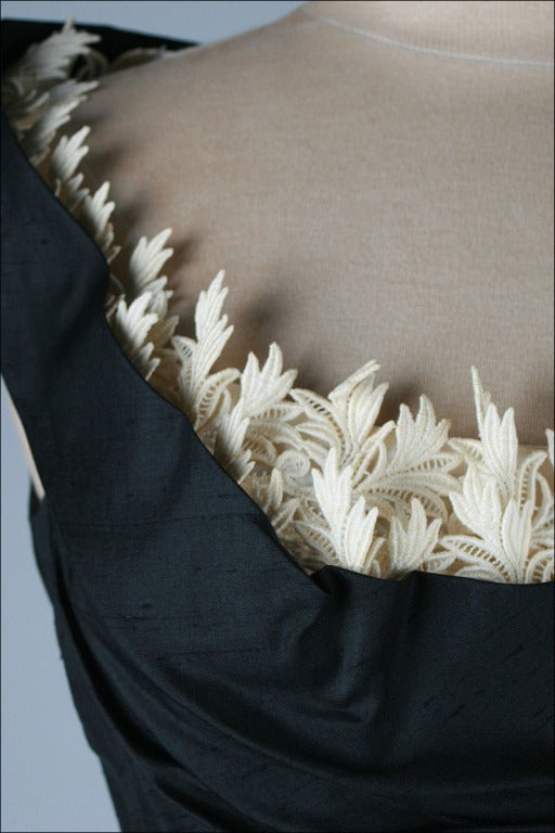 Vintage 1950's Black Silk Shelf Bust Deadstock Wiggle Dress 1