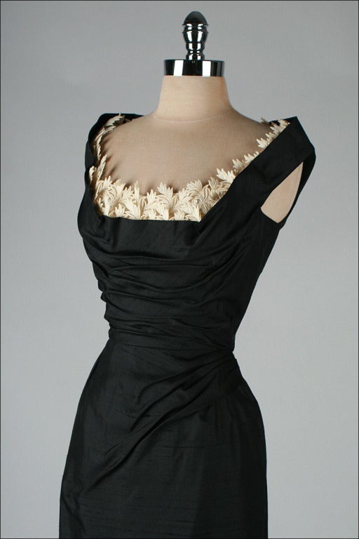 Vintage 1950's Black Silk Shelf Bust Deadstock Wiggle Dress 2