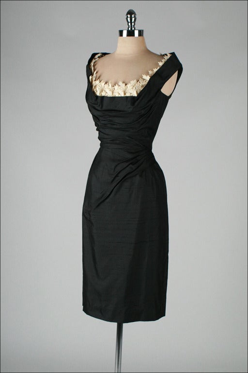 Vintage 1950's Black Silk Shelf Bust Deadstock Wiggle Dress at 1stDibs ...