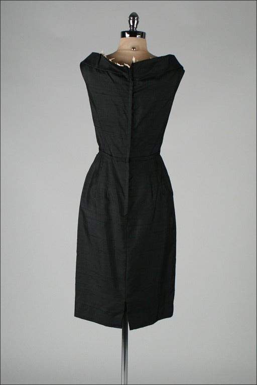 Vintage 1950's Black Silk Shelf Bust Deadstock Wiggle Dress 4