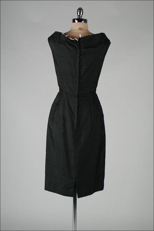 Vintage 1950's Black Silk Shelf Bust Deadstock Wiggle Dress at 1stDibs ...