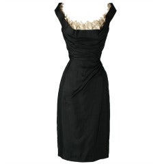 Vintage 1950's Black Silk Shelf Bust Deadstock Wiggle Dress