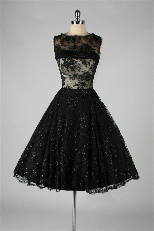 Vintage 1950's Harvey Berin Black Chantilly Lace Cocktail Dress For ...