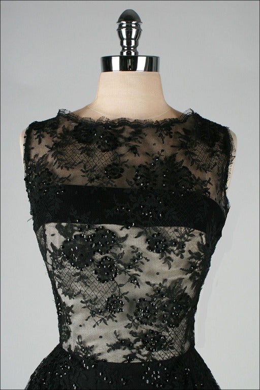 Women's Vintage 1950's Harvey Berin Black Chantilly Lace Cocktail Dress For Sale