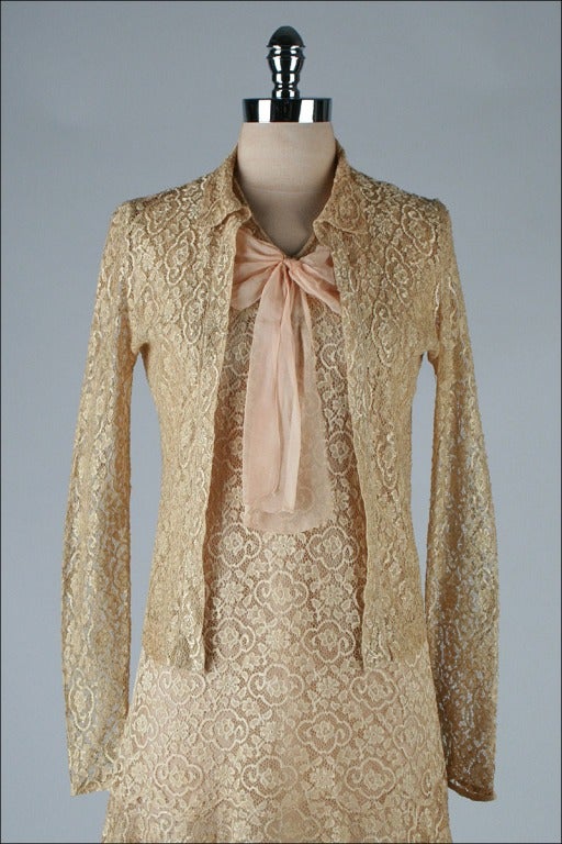 Vintage 1920's Taupe Lace Dress and Jacket 4