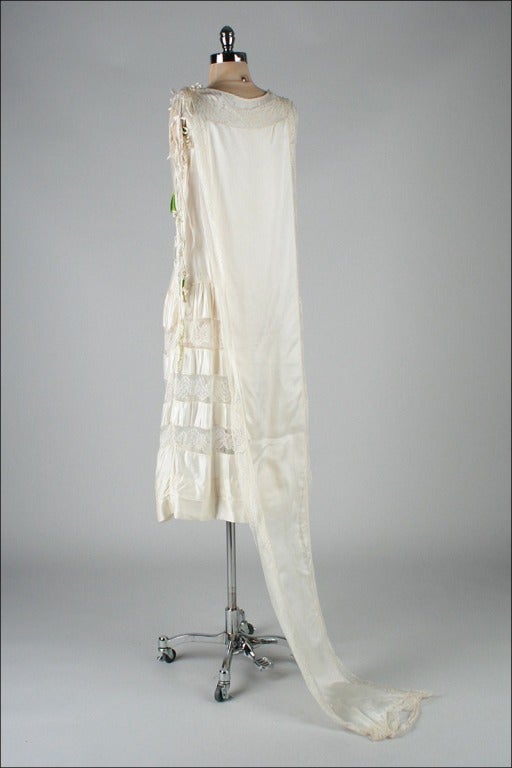 Vintage 1920's Ivory Silk Wedding Dress with Train 6