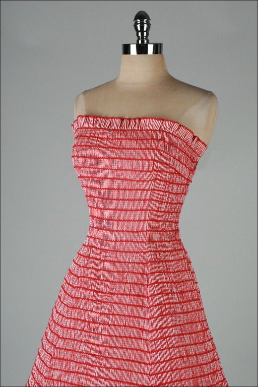 Vintage 1950's Red White Cotton Sun Dress 1
