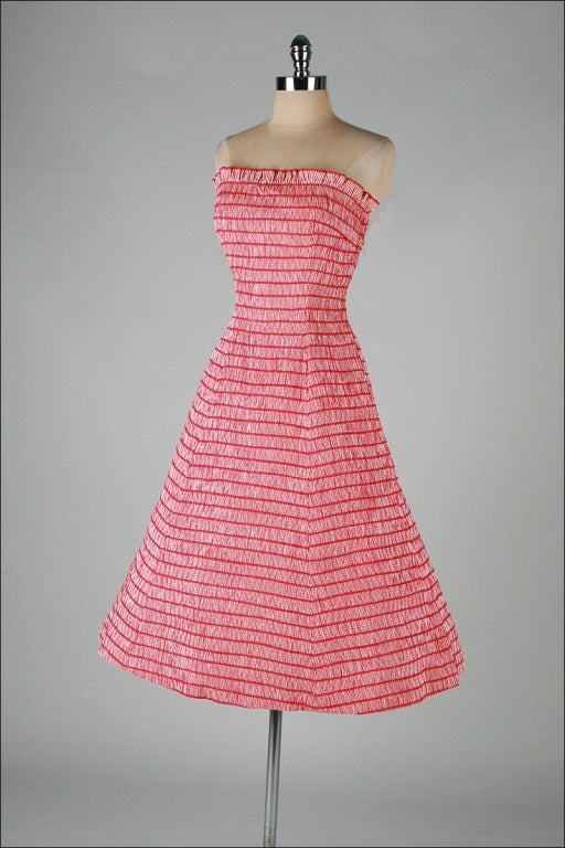 Vintage 1950's Red White Cotton Sun Dress 2