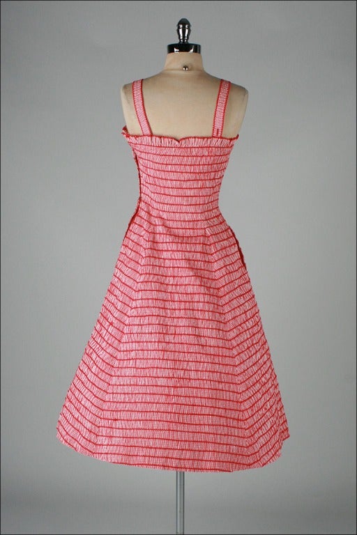 Vintage 1950's Red White Cotton Sun Dress 3