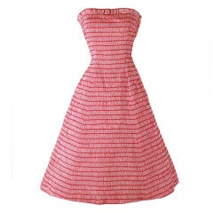 Vintage 1950's Red White Cotton Sun Dress