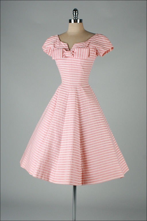 Women's Vintage 1950's Suzy Perette Pink White Cotton Cocktail Dress