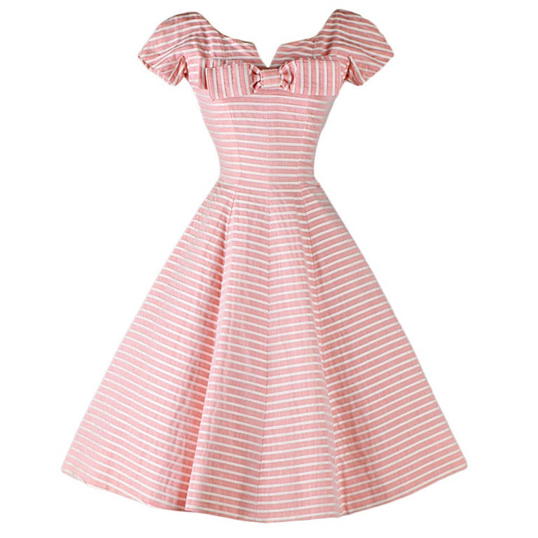 Vintage 1950's Suzy Perette Pink White Cotton Cocktail Dress