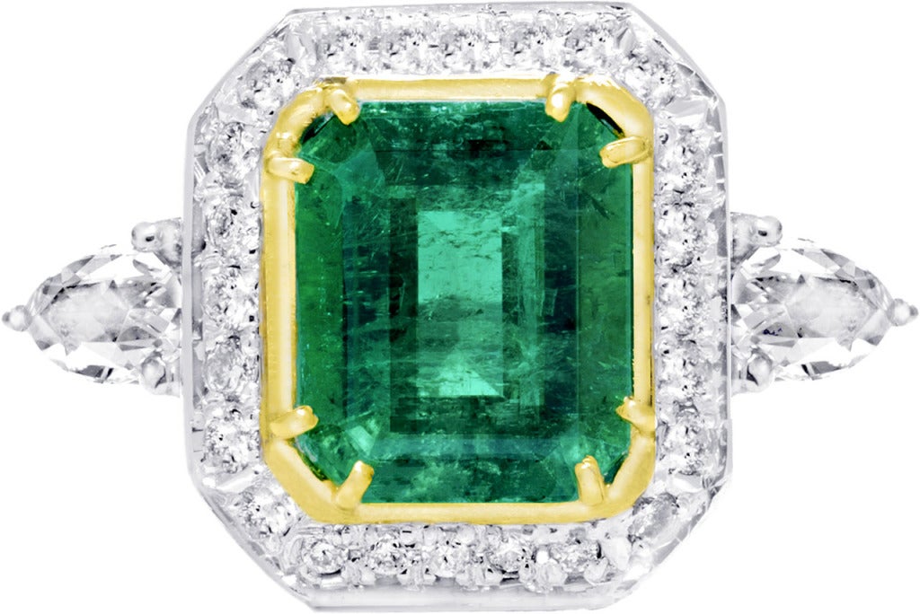Emerald and Diamond Octagon Ring In New Condition In Palm Beach, FL