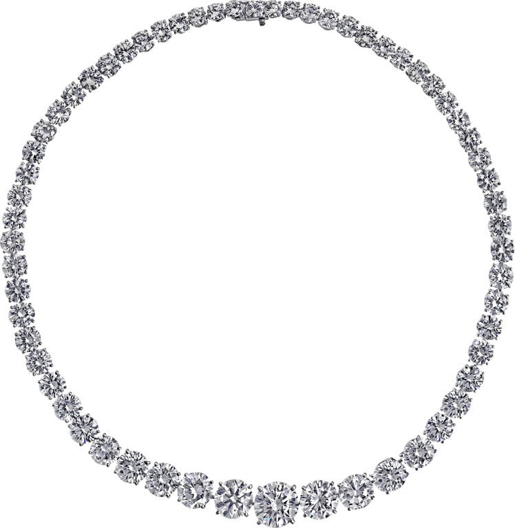 71.50 carats of beautiful round diamonds, even in the back the diamonds are considerably large.  Set in very delicate platinum baskets the necklace truly accentuates  the brilliance of the diamonds.