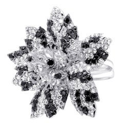 Black White Diamond Flower Ring 10