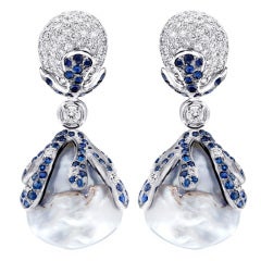 Unique Diamond, Sapphire & Pearl Earrings 12