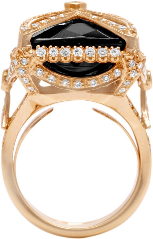 Rose Gold Black Onyx & Diamond Ring: In New Condition In Palm Beach, FL