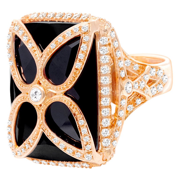 Rose Gold Black Onyx & Diamond Ring: