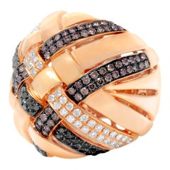 Modern Weave Rose Gold Champagne Black and White Diamond Bold Ring