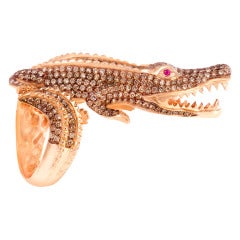 Alligator Pink Gold Diamond and Ruby Cocktail Ring