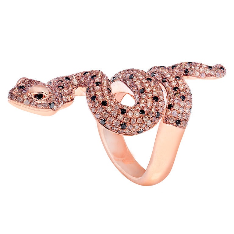 Brown And White Diamond Snake Ring