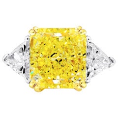 Three Stone Engagement Ring 7.49 Fancy Yellow Center Diamond