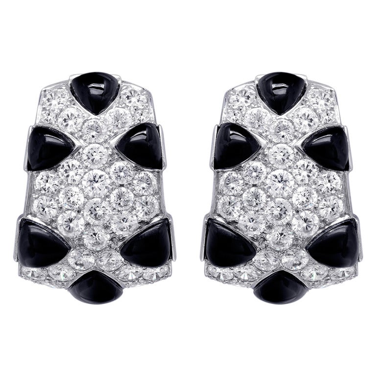 Diamond Onyx Huggie Earrings