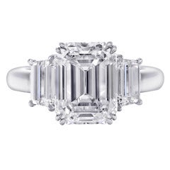 5.59 Carats Three Stone Diamond Platinum Engagement Ring 11