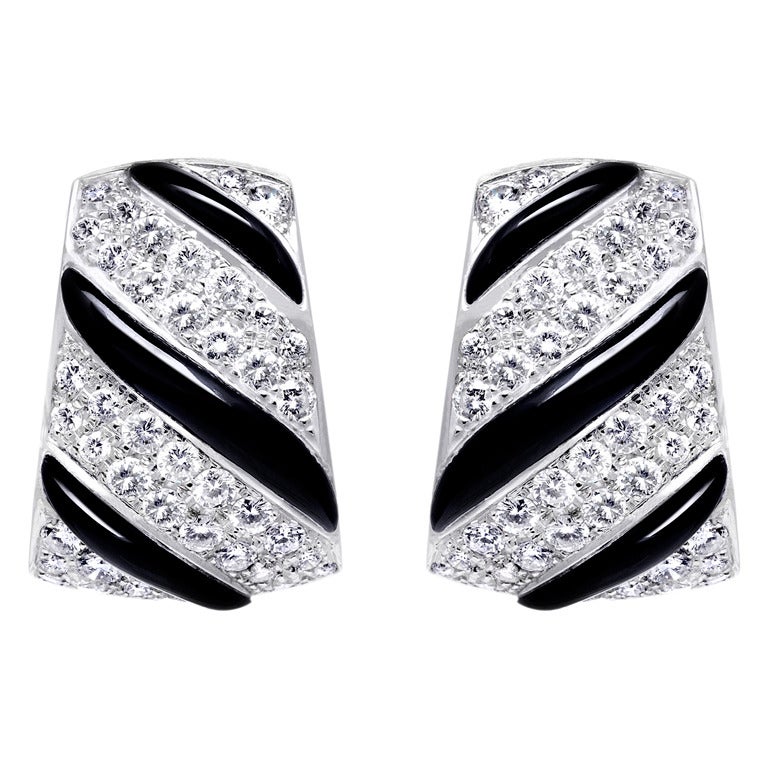 Diamond and Onyx Earrings For Sale