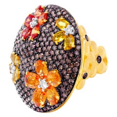 Yellow Gold Flower Bombe Ring 4