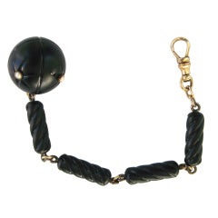 GOLD Black JET Pocket Watch Chain FOB 4