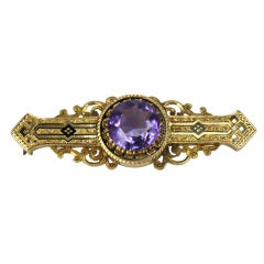 Victorian Gold Enamel Amethyst Bar PIN Brooch 12