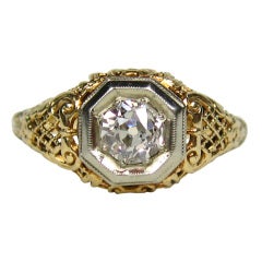 Art Deco Gold Old European cut Diamond Ring  .45 Carats