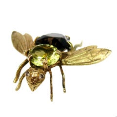Vintage Gold Diamond eyes Insect Pin Brooch
