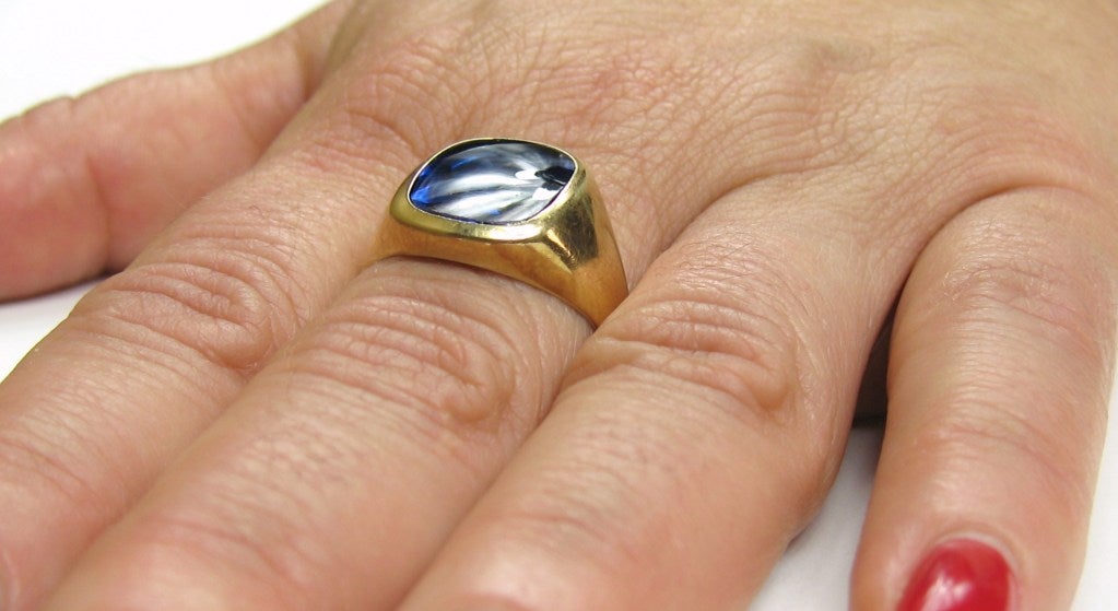 Mid Century Blue Beryl Gold Gentleman Ring 2