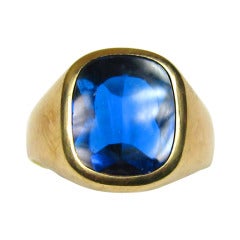 Retro Mid Century Blue Beryl Gold Gentleman Ring