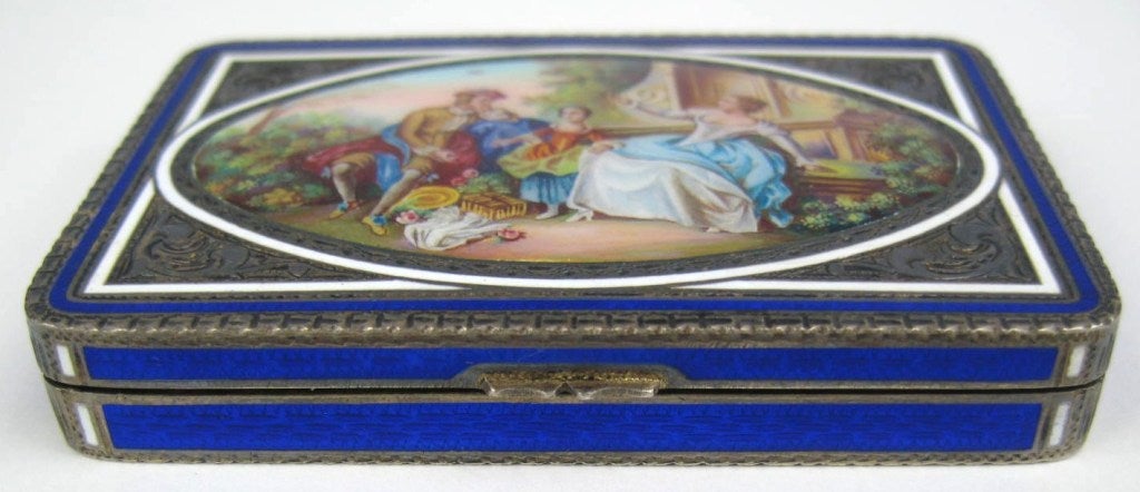 Victorian Deep Blue Guilloche Enamel Sterling Box